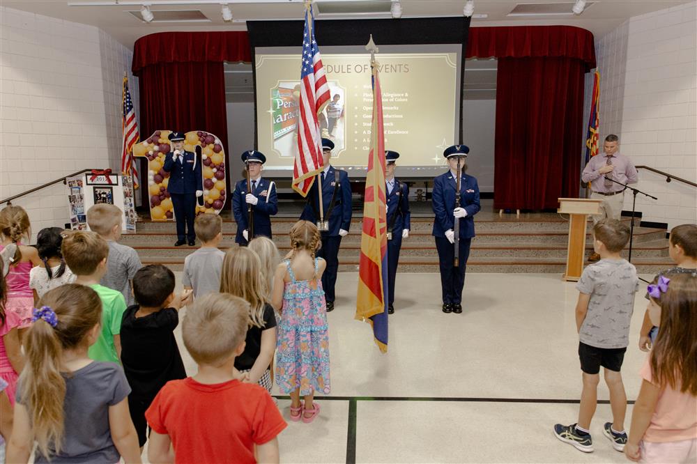 An image of Basha High School's ROTC presenting the colors and pledge.